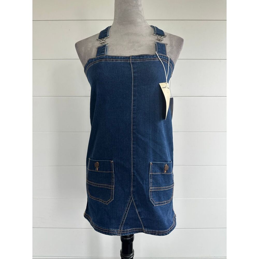 Love Trends Dark Wash Denim Pinafore Dress Sz S NWT